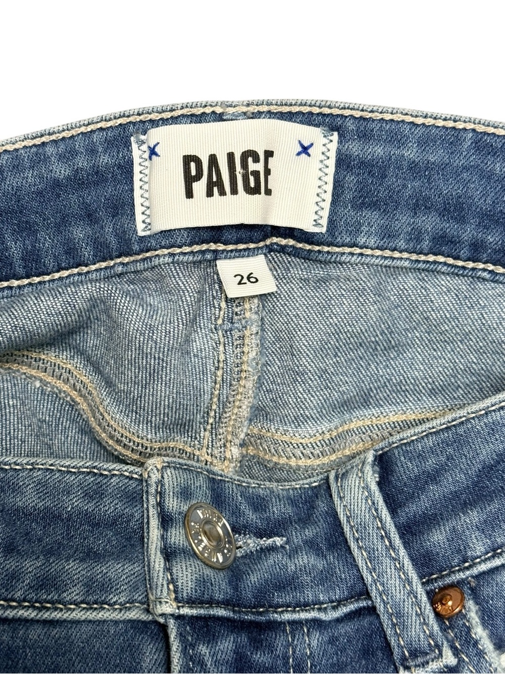 PAIGE Claudine High Rise Crop Flare Raw Hem Jeans Medium Wash Size 26 - Picture 5 of 9